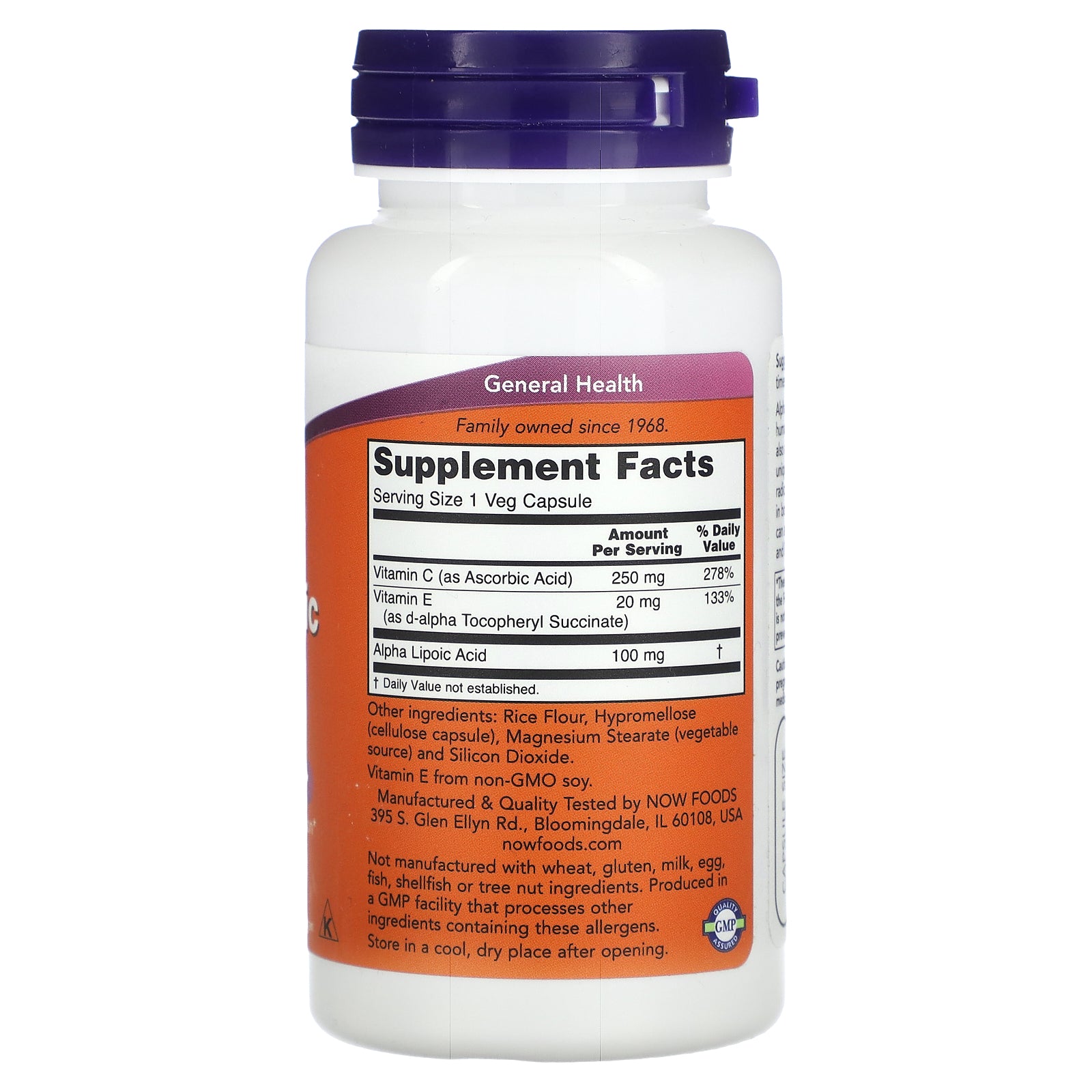 Now Foods, Alpha Lipoic Acid, 100 mg, 60 Veg Capsules UPC 733739030405 | HiLife Vitamins