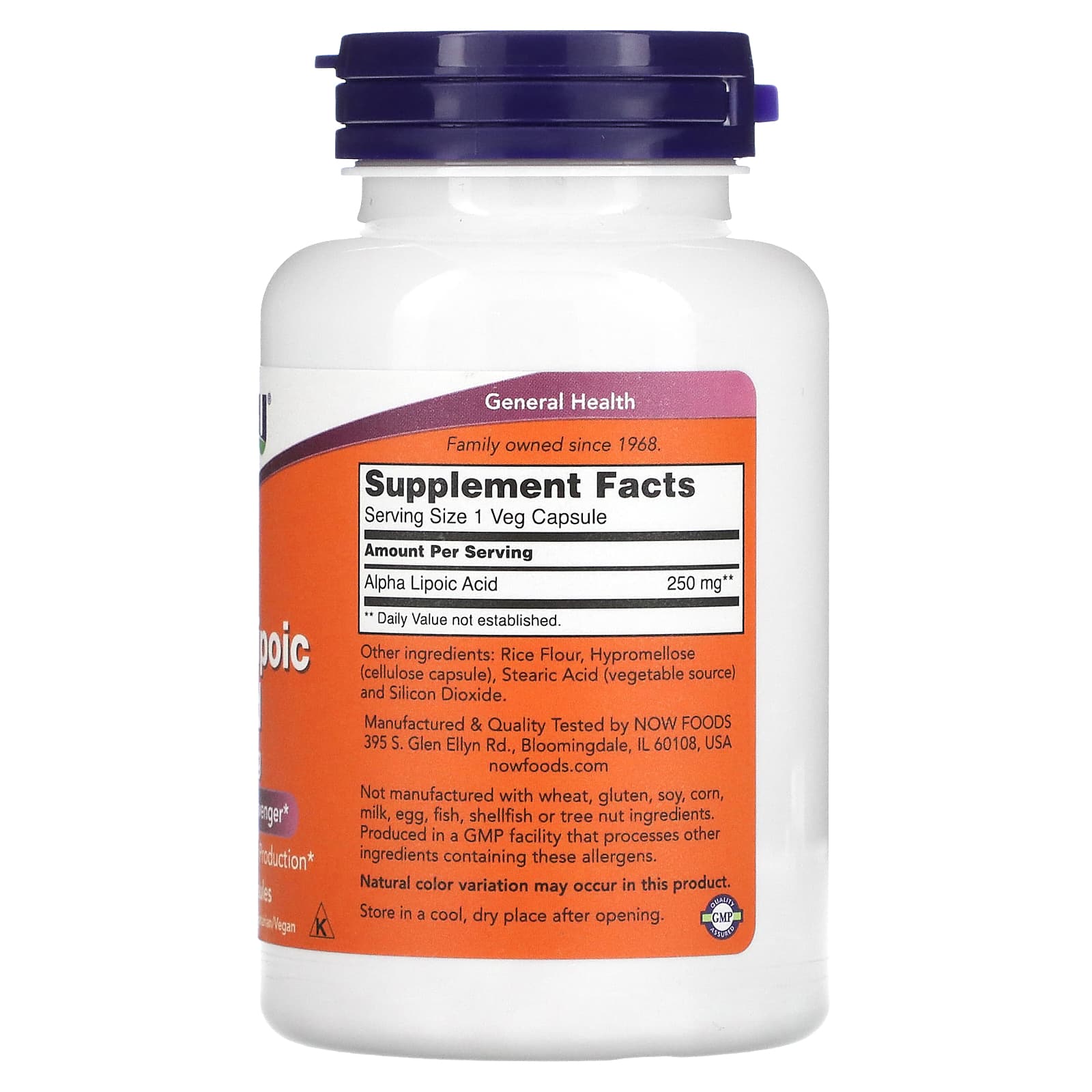 Now Foods, Alpha Lipoic Acid, 250 mg, 120 Veg Capsules UPC 733739030436 | HiLife Vitamins