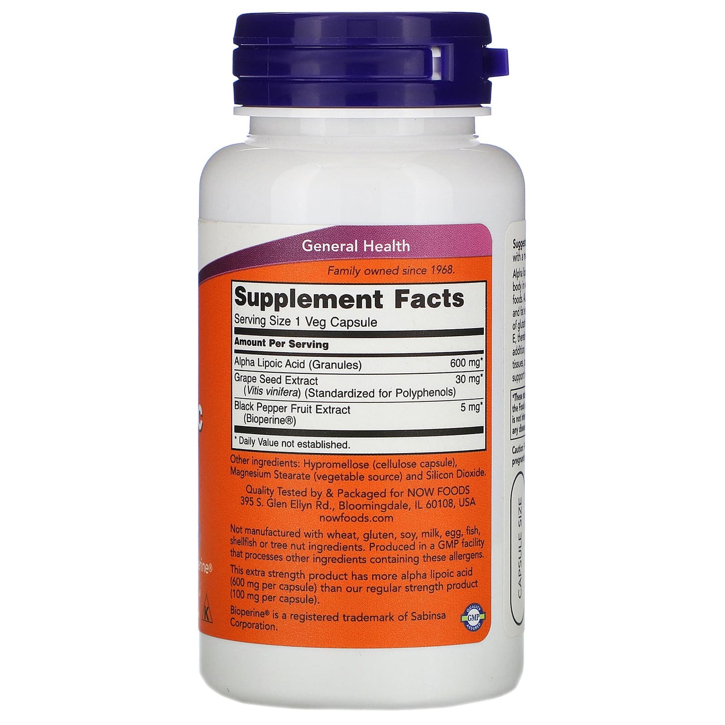 Now Foods, Alpha Lipoic Acid 600mg, 60 Vegetarian Capsules UPC 733739030467 | HiLife Vitamins
