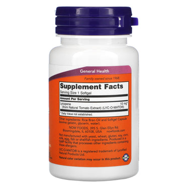 Now Foods, Lycopene 10 mg, 60 Softgels UPC 733739030603 | HiLife Vitamins
