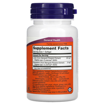 Now Foods, Lutein & Zeaxanthin, 60 Softgels UPC 733739030641 | HiLife Vitamins