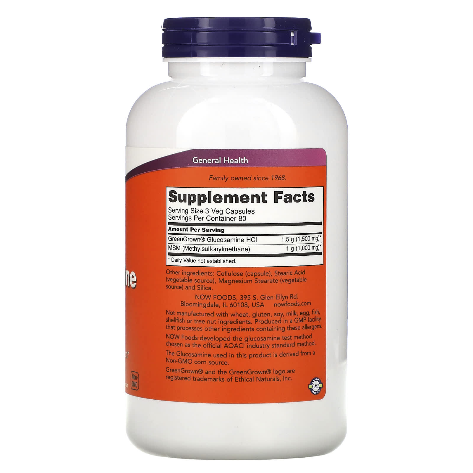 Now Foods, Veg Gluc & Msm 500/500 240, 240 Vegetarian Capsules UPC 733739031310 | HiLife Vitamins