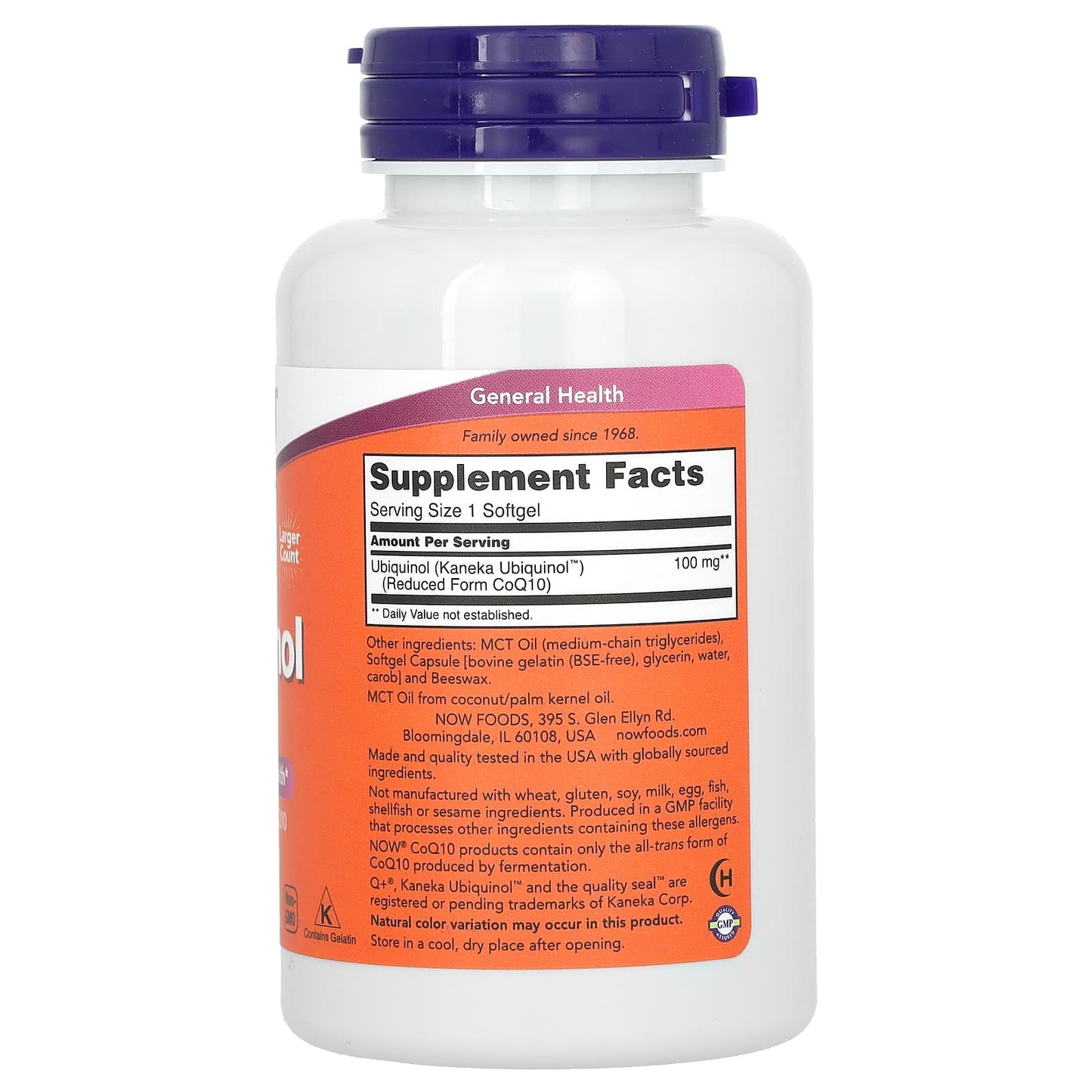 Now Foods, Ubiquinol, 100 mg, 120 Softgels UPC 733739031433 | HiLife Vitamins