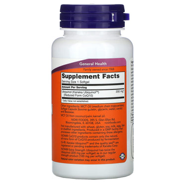 Now Foods, Ubiquinol, 200 mg, Extra Strength, 60 Softgels UPC 733739031440 | HiLife Vitamins