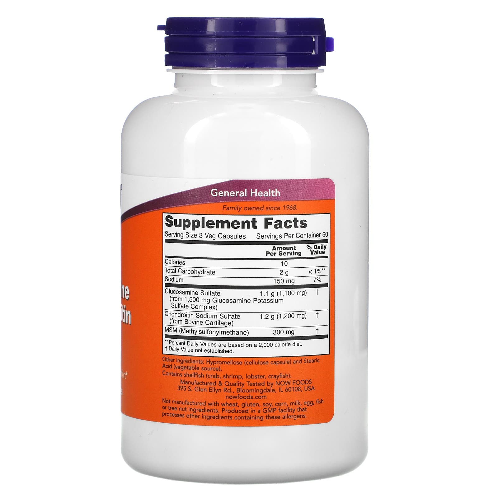 Now Foods, Glucosamine & Chondroitin with MSM, 180 Capsules UPC 733739031723 | HiLife Vitamins