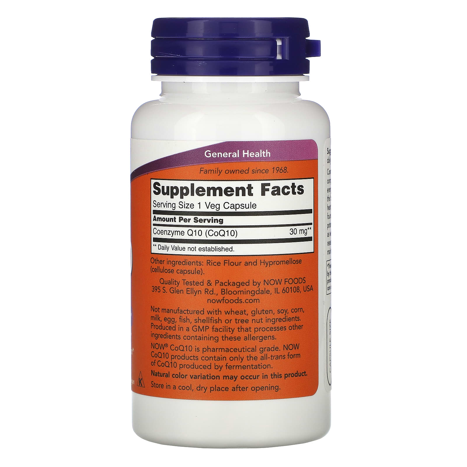 Now Foods, Coq10 30mg, 60 Vegetarian Capsules UPC 733739031846 | HiLife Vitamins