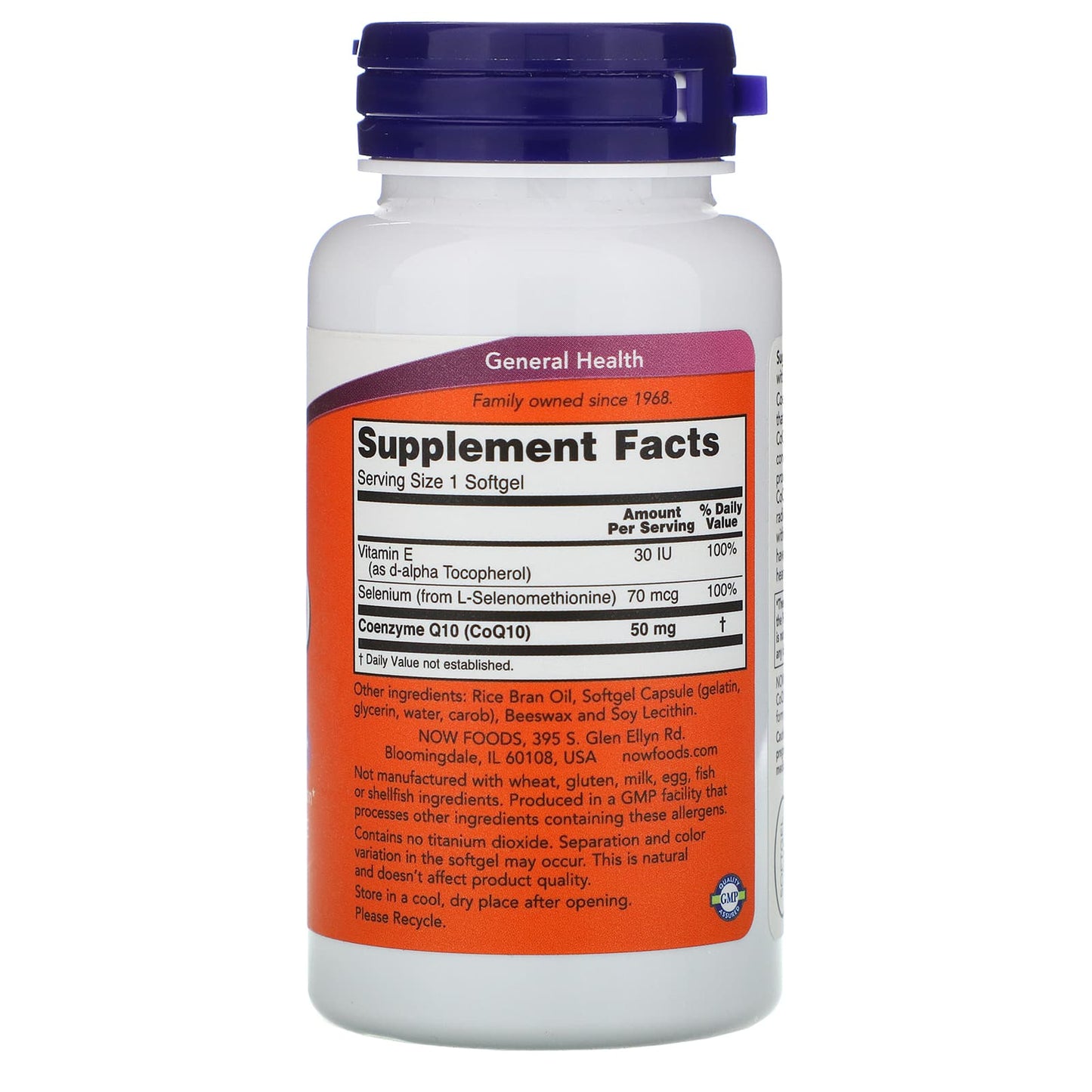 Now Foods, CoQ10 50mg + Vitamin E, 100 Softgels UPC 733739031938 | HiLife Vitamins