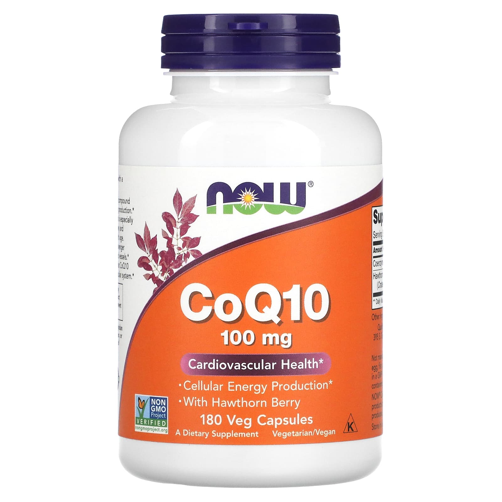 Now Foods, CoQ10 with Hawthorn Berry, 100 mg, 180 Veg Capsules UPC 733739032133 | HiLife Vitamins