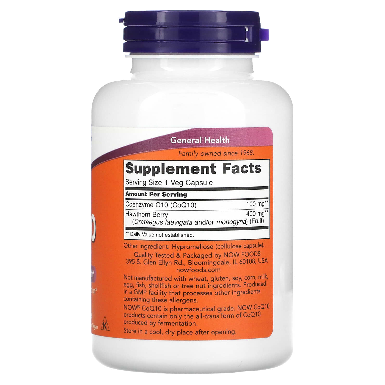 Now Foods, CoQ10 with Hawthorn Berry, 100 mg, 180 Veg Capsules UPC 733739032133 | HiLife Vitamins