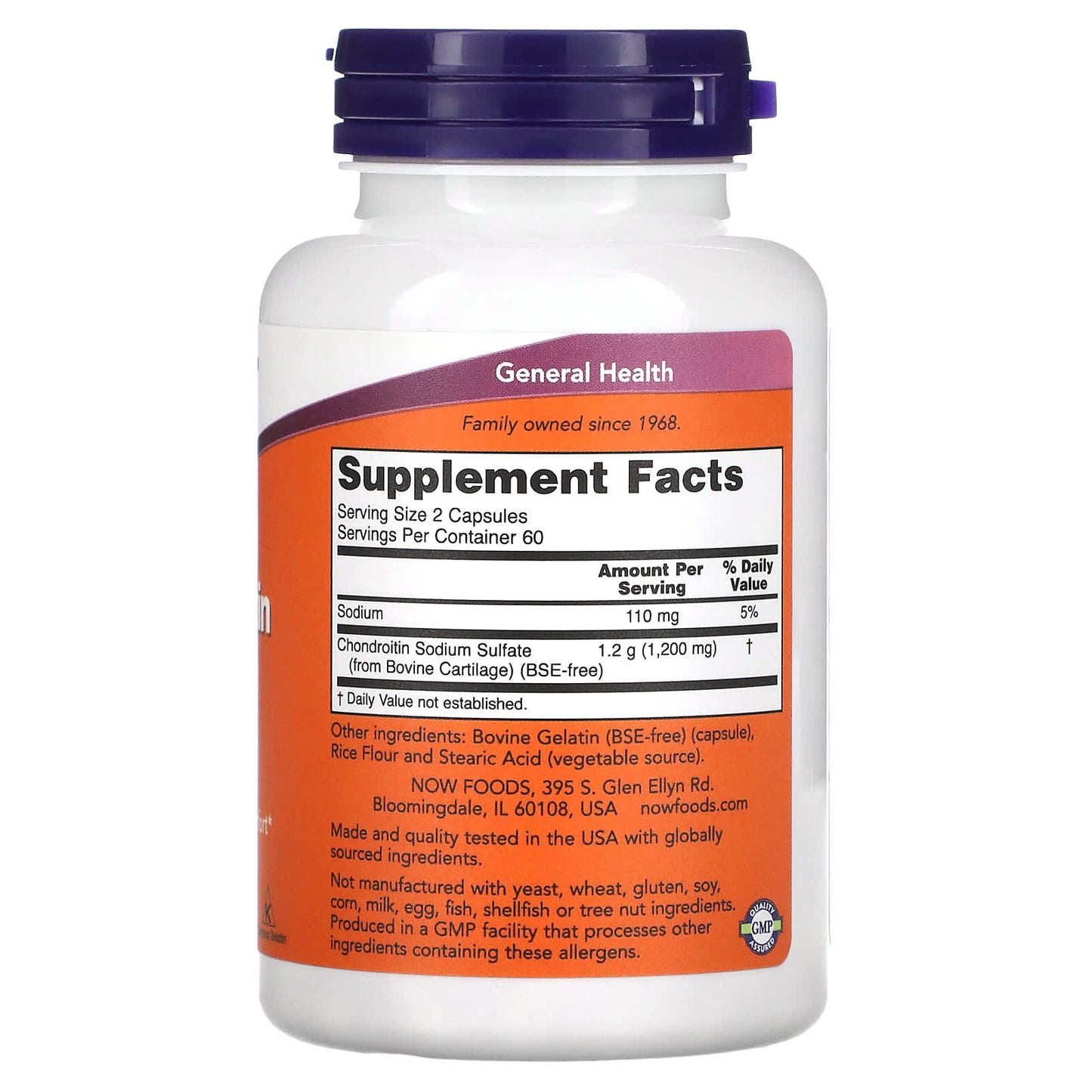 Now Foods, CHONDROITIN SULFATE 600mg, 120 Capsules UPC 733739032263 | HiLife Vitamins