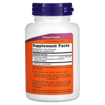 Now Foods, GLUCOSAMINE SULFATE 750mg, 120 Capsules UPC 733739032355 | HiLife Vitamins