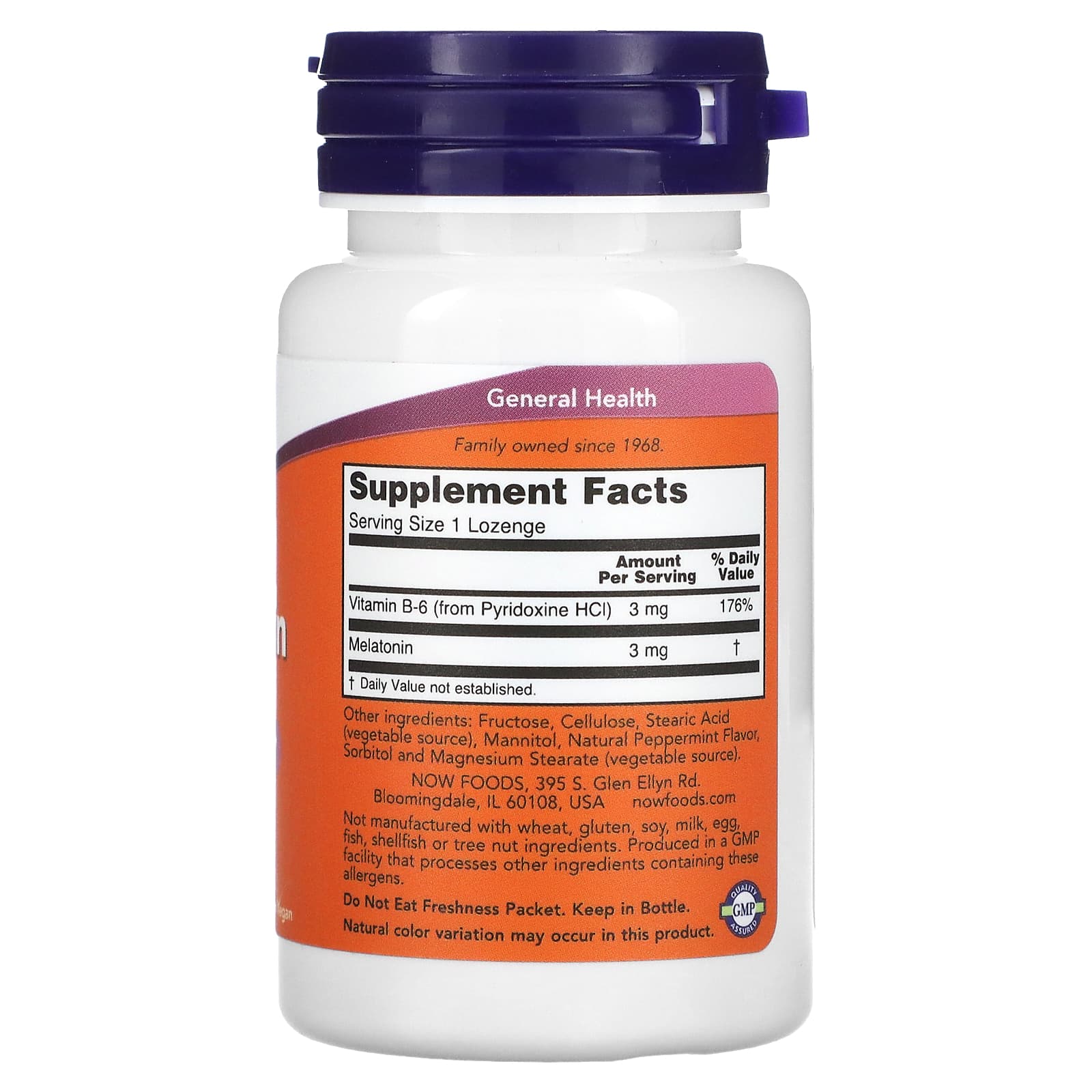 Now Foods, Melatonin 3 mg, 180 Lozenges UPC 733739032591 | HiLife Vitamins