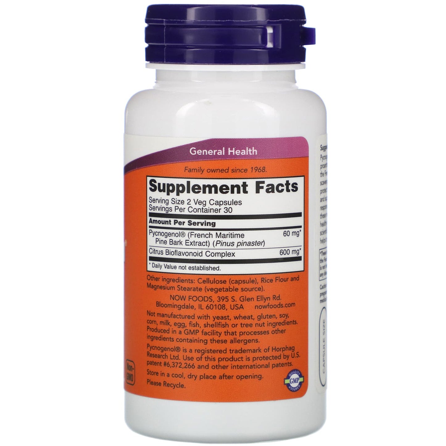 Now Foods, PYCNOGENOL 30mg, 60 Capsules UPC 733739032645 | HiLife Vitamins