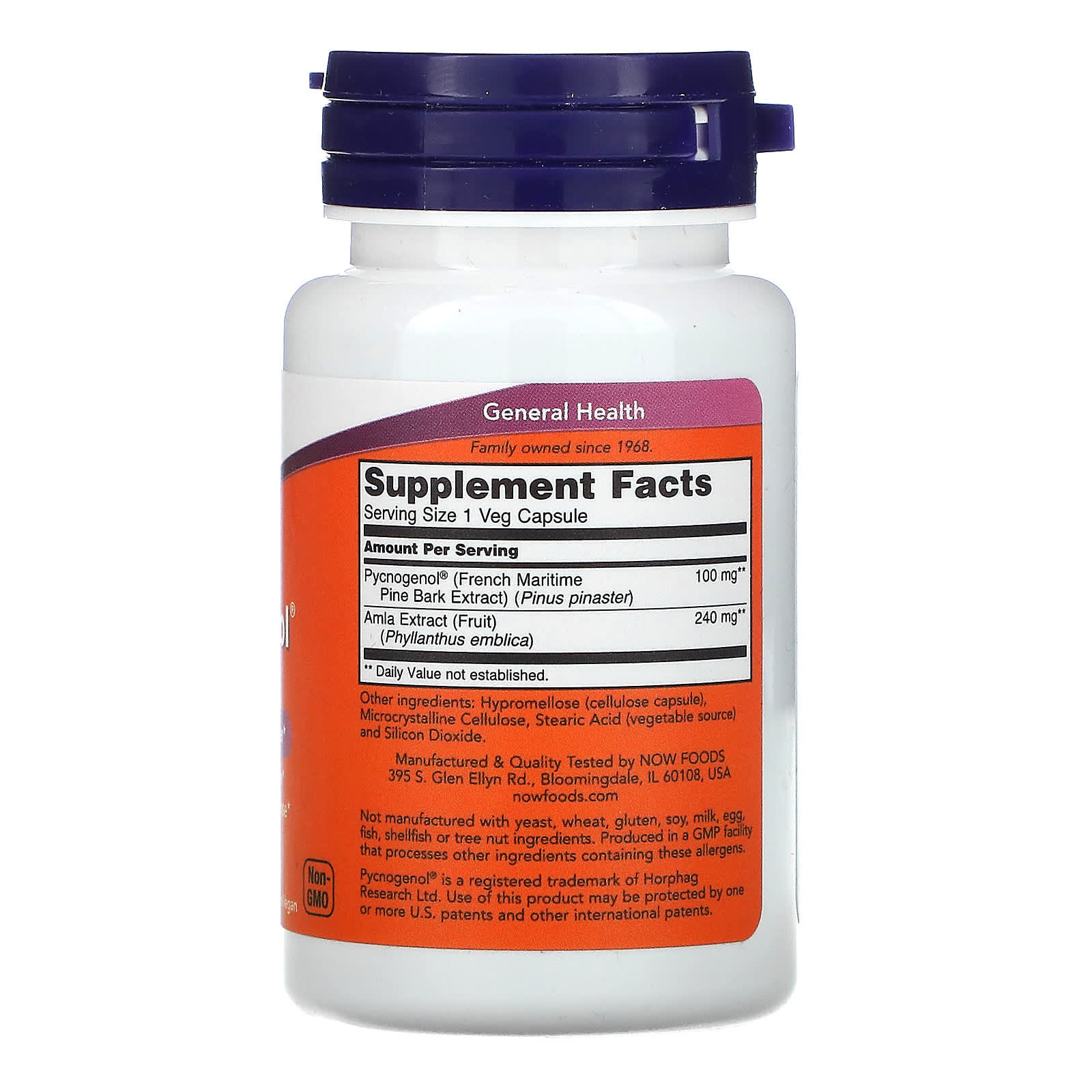 Now Foods, Pycnogenol 100mg, 60 Vegetarian Capsules UPC 733739032676 | HiLife Vitamins