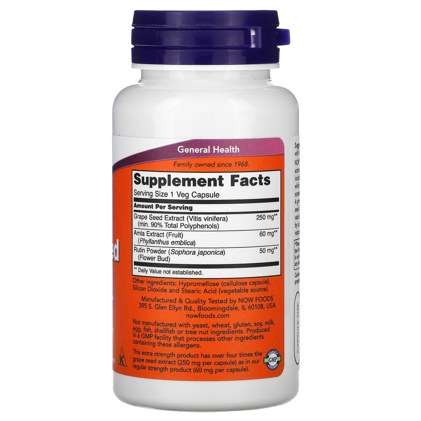 Now Foods, Grape Seed Extract 250 mg, 90 Veg Capsules UPC 733739032744 | HiLife Vitamins