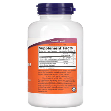 Now Foods, Glucosamine & MSM, 180 Veg Capsules UPC 733739032799 | HiLife Vitamins