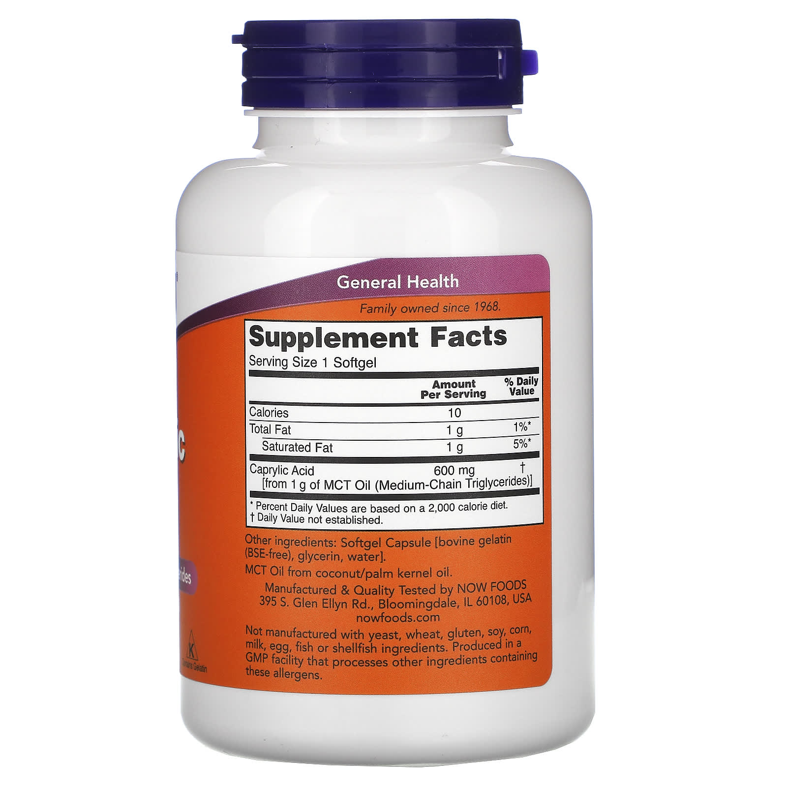 Now Foods, Caprylic Acid 600 mg, 100 Softgels UPC 733739033475 | HiLife Vitamins