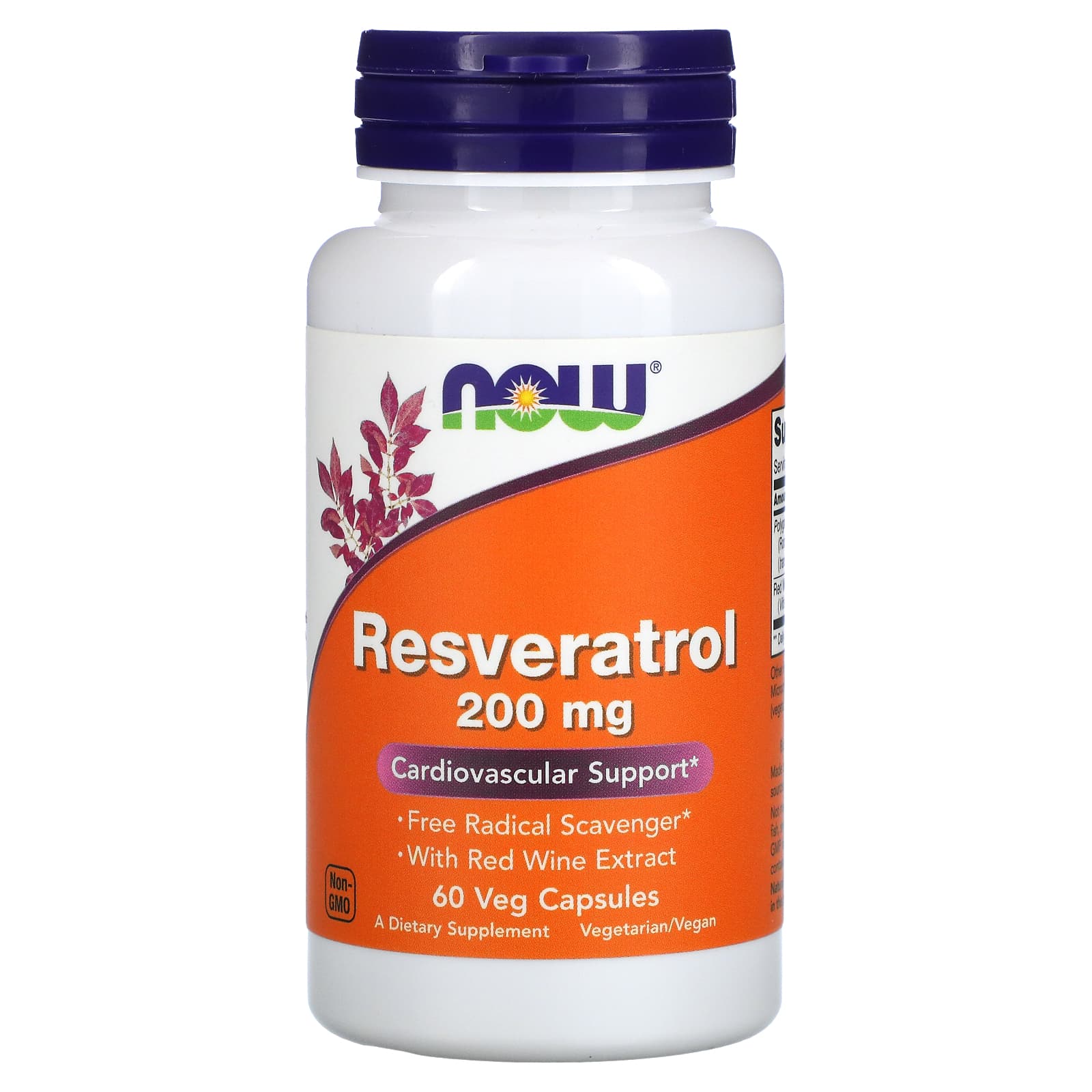 Now Foods, Natural Resveratrol 200 mg, 60 Veg Capsules UPC 733739033536 | HiLife Vitamins