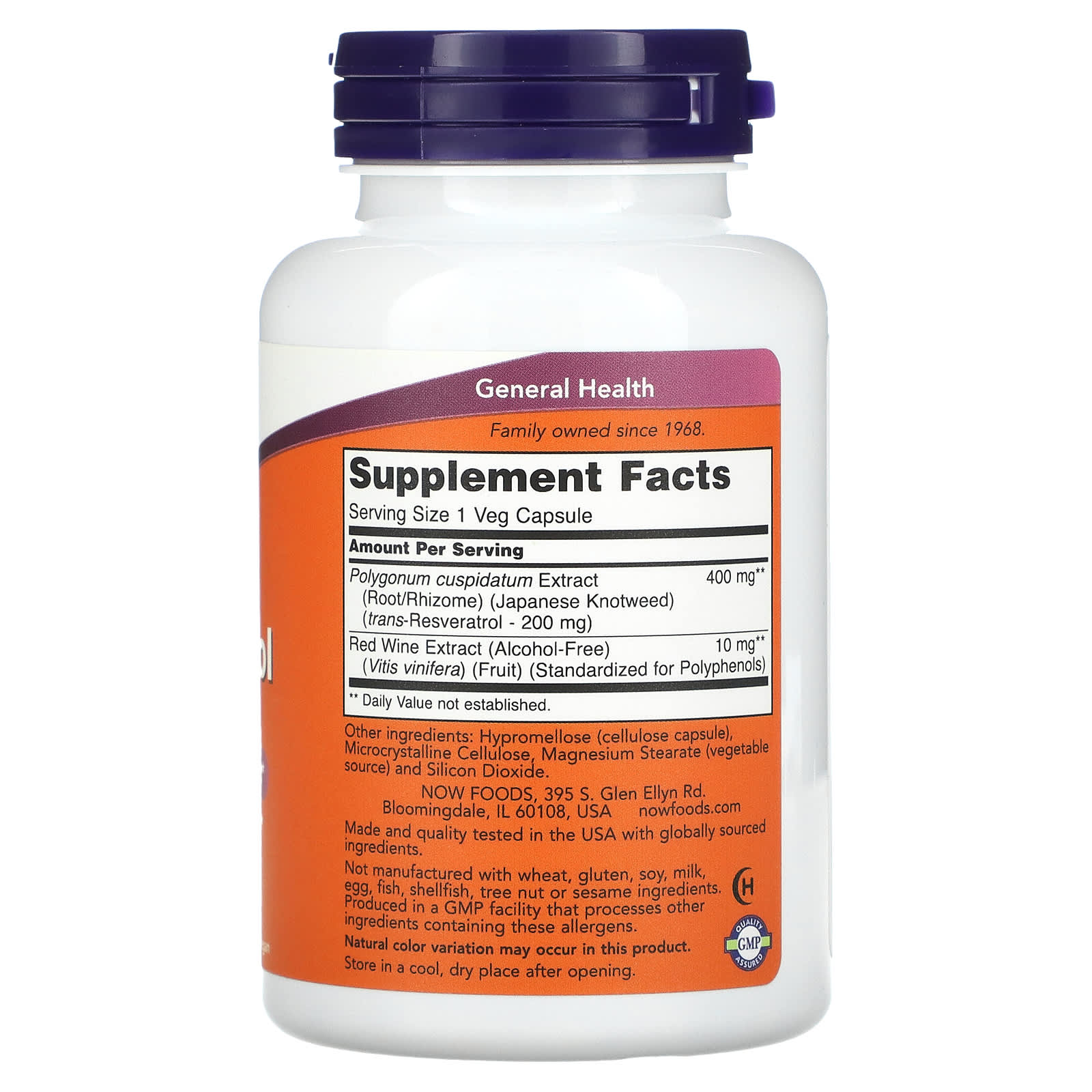 Now Foods, Natural Resveratrol, 200 mg, 120 Veg Capsules UPC 733739033543 | HiLife Vitamins