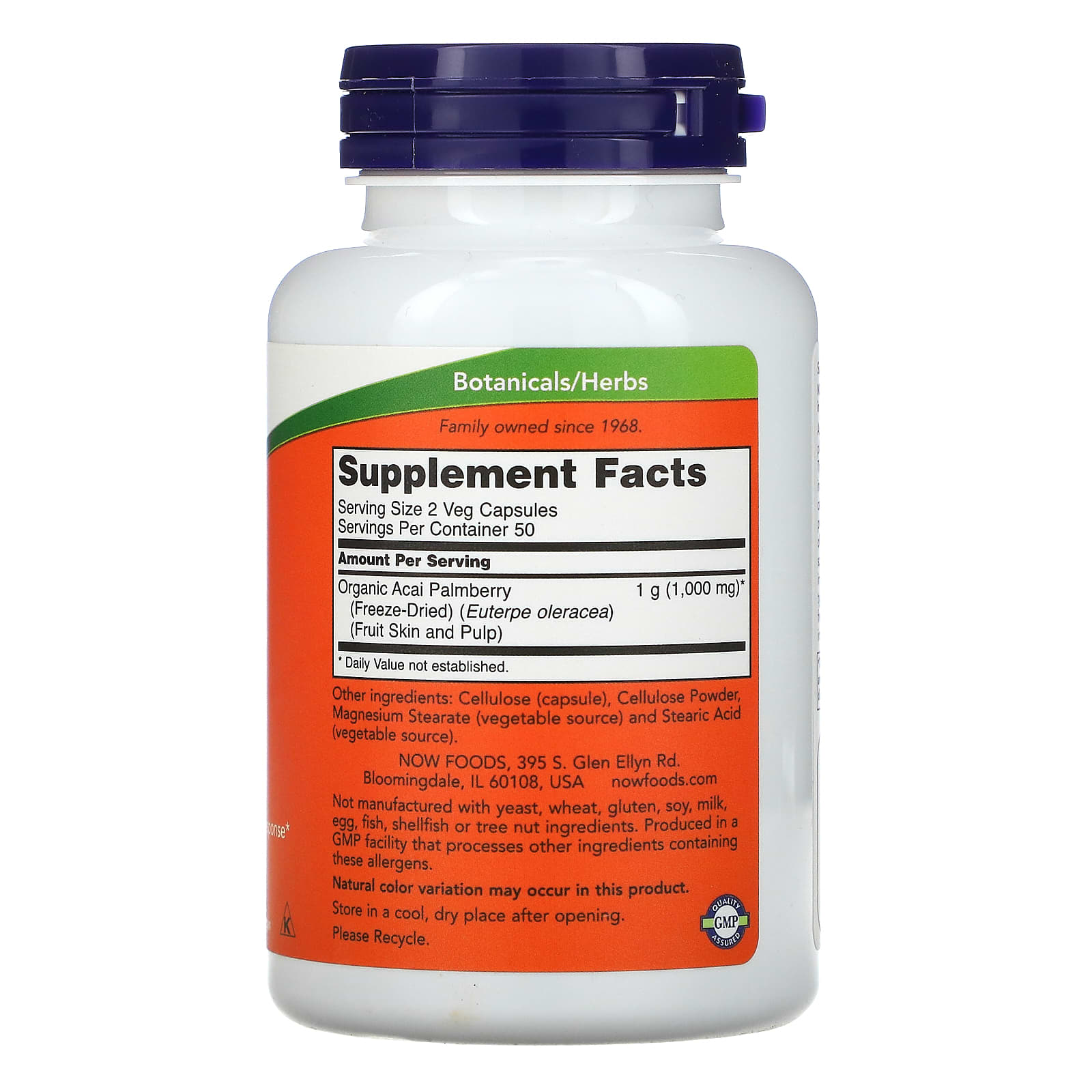 Now Foods, Acai 500 mg, 100 Veg Capsules UPC 733739033550 | HiLife Vitamins