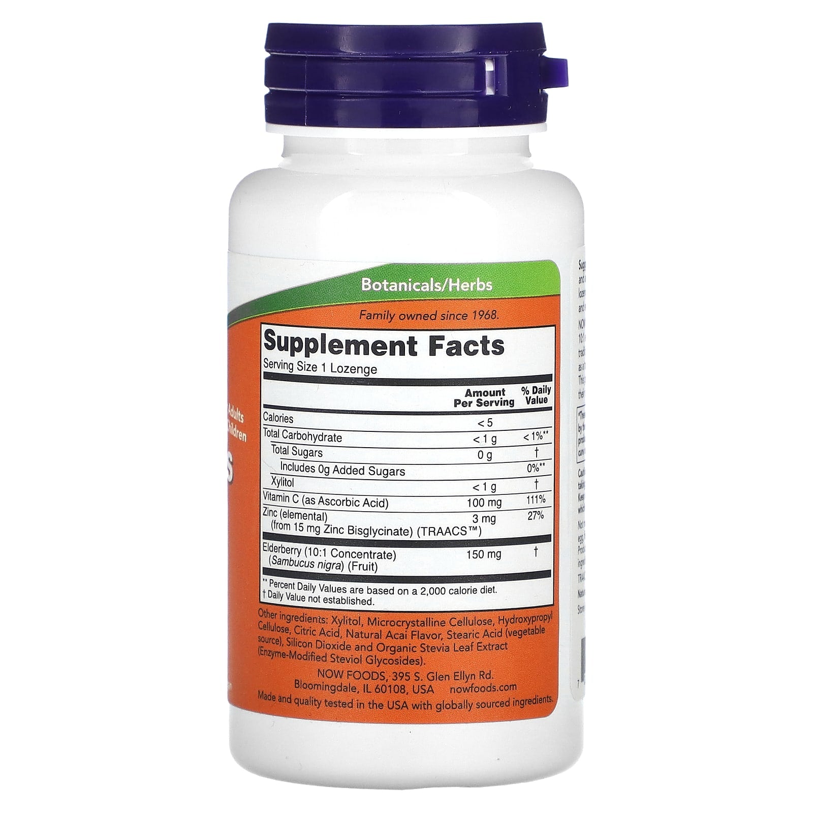 Now Foods, SAMBUCUS ZINC-C, 60 LOZ UPC 733739033840 | HiLife Vitamins