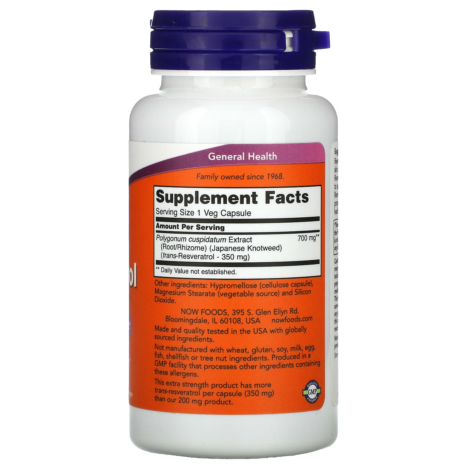 Now Foods, RESVERATROL 350 MG, 60 VCAPS UPC 733739033864 | HiLife Vitamins
