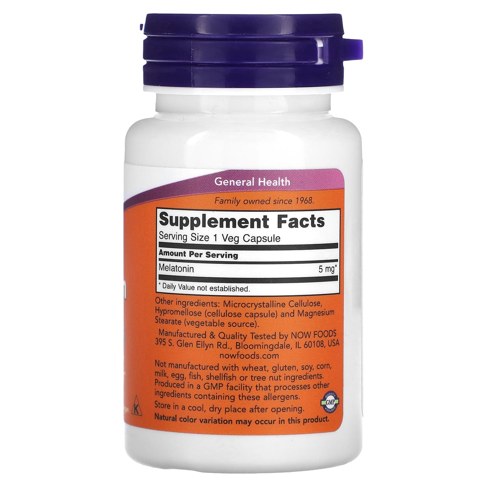 Now Foods, Melatonin 5 mg, 60 Veg Capsules UPC 733739035554 | HiLife Vitamins