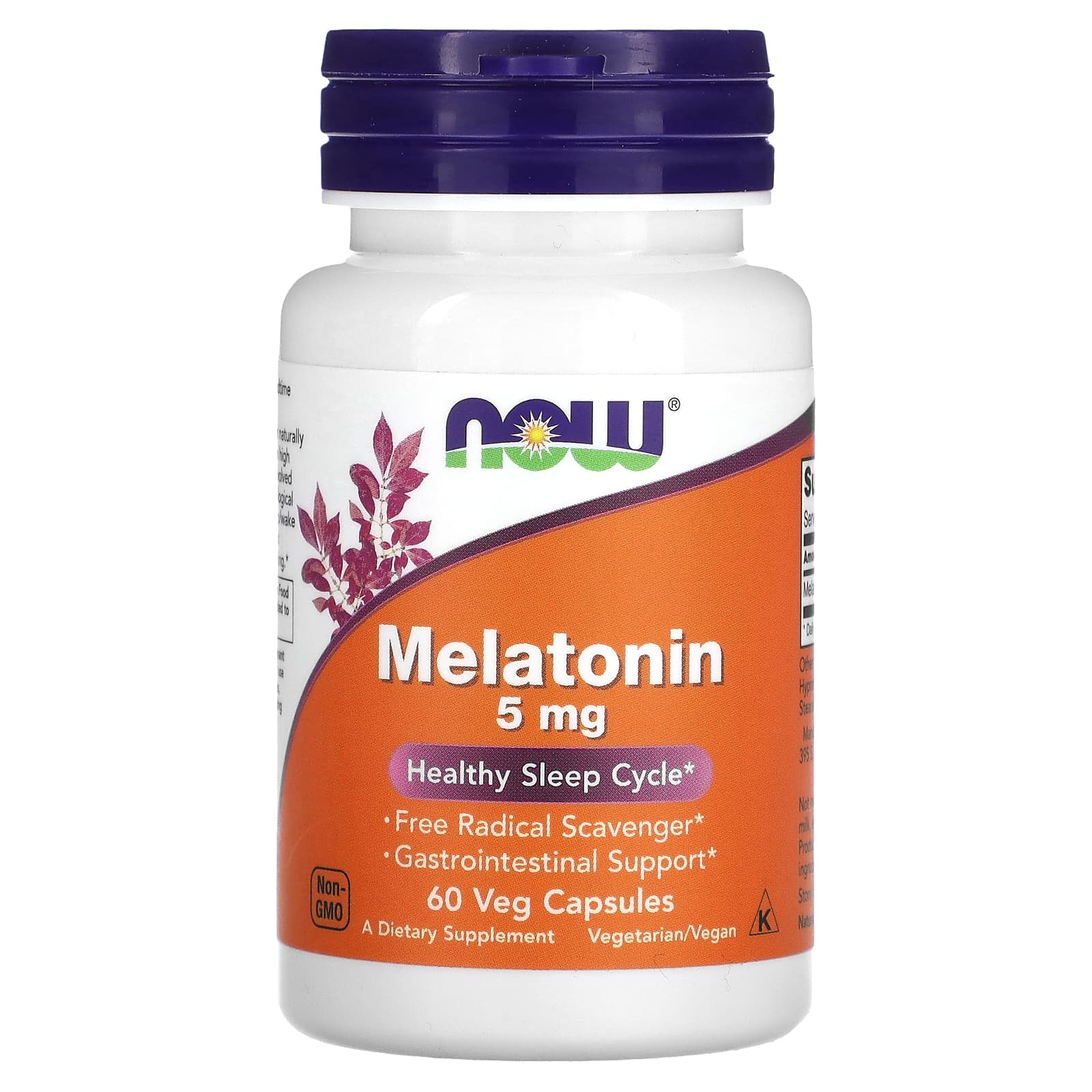 Now Foods, Melatonin 5 mg, 60 Veg Capsules UPC 733739035554 | HiLife Vitamins