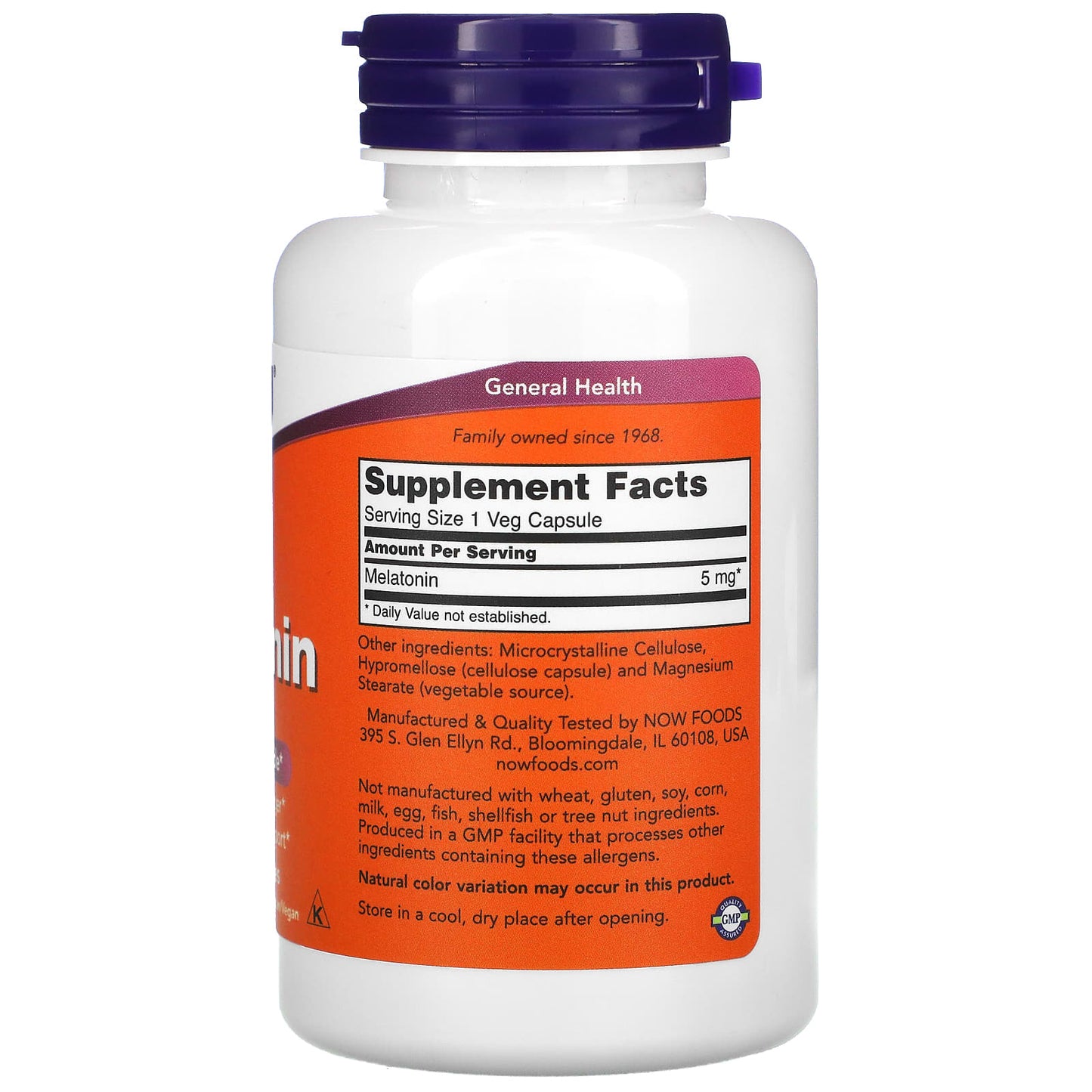 Now Foods, Melatonin 5 mg, 180 Veg Capsules UPC 733739035561 | HiLife Vitamins