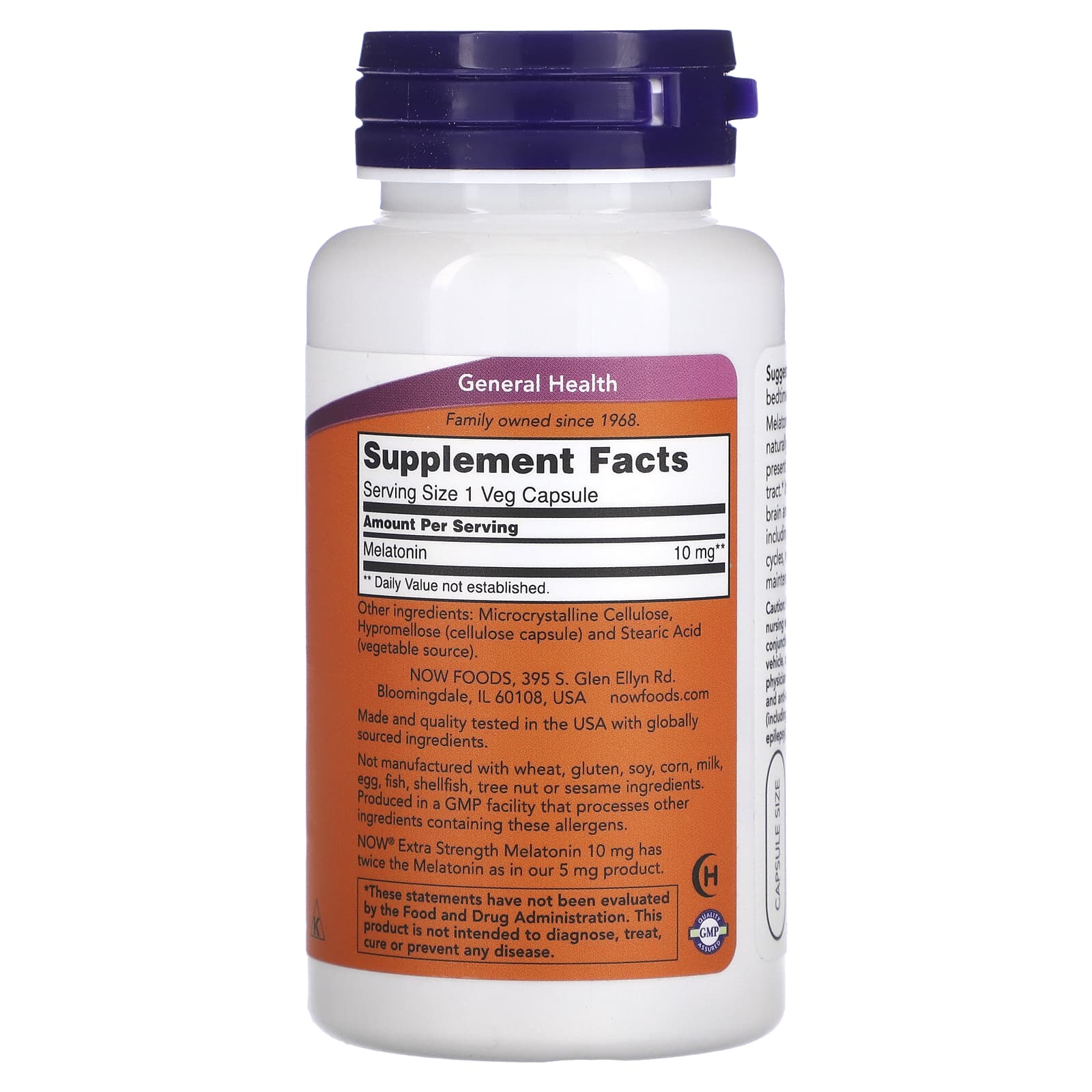 Now Foods, Melatonin 10 mg, 100 Veg Capsules UPC 733739035578 | HiLife Vitamins