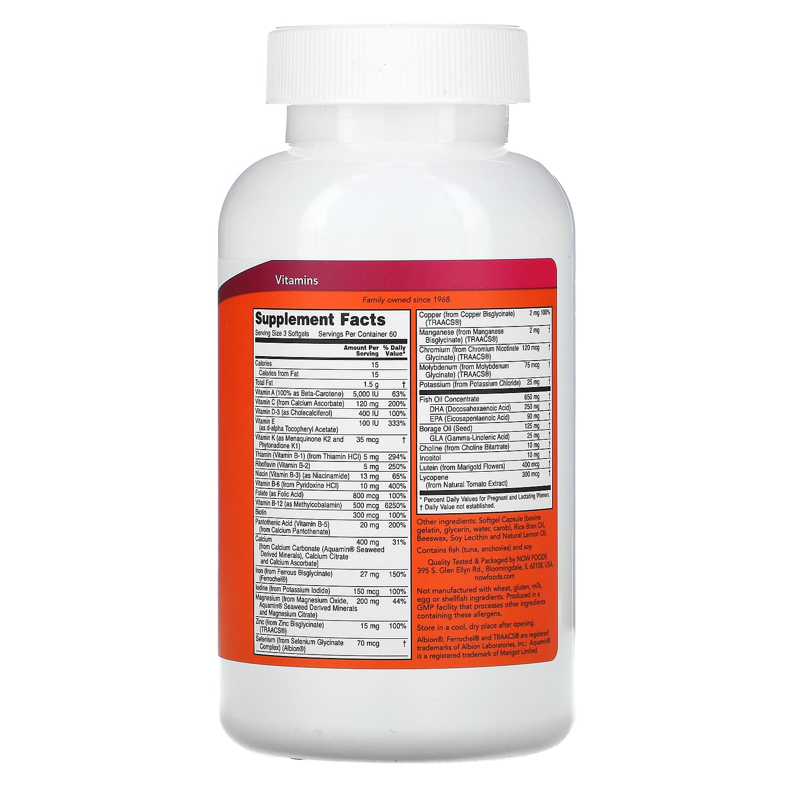 Now Foods, PRE-NATAL MULTIVITAMIN WITH DHA, 180 Softgels UPC 733739038111 | HiLife Vitamins