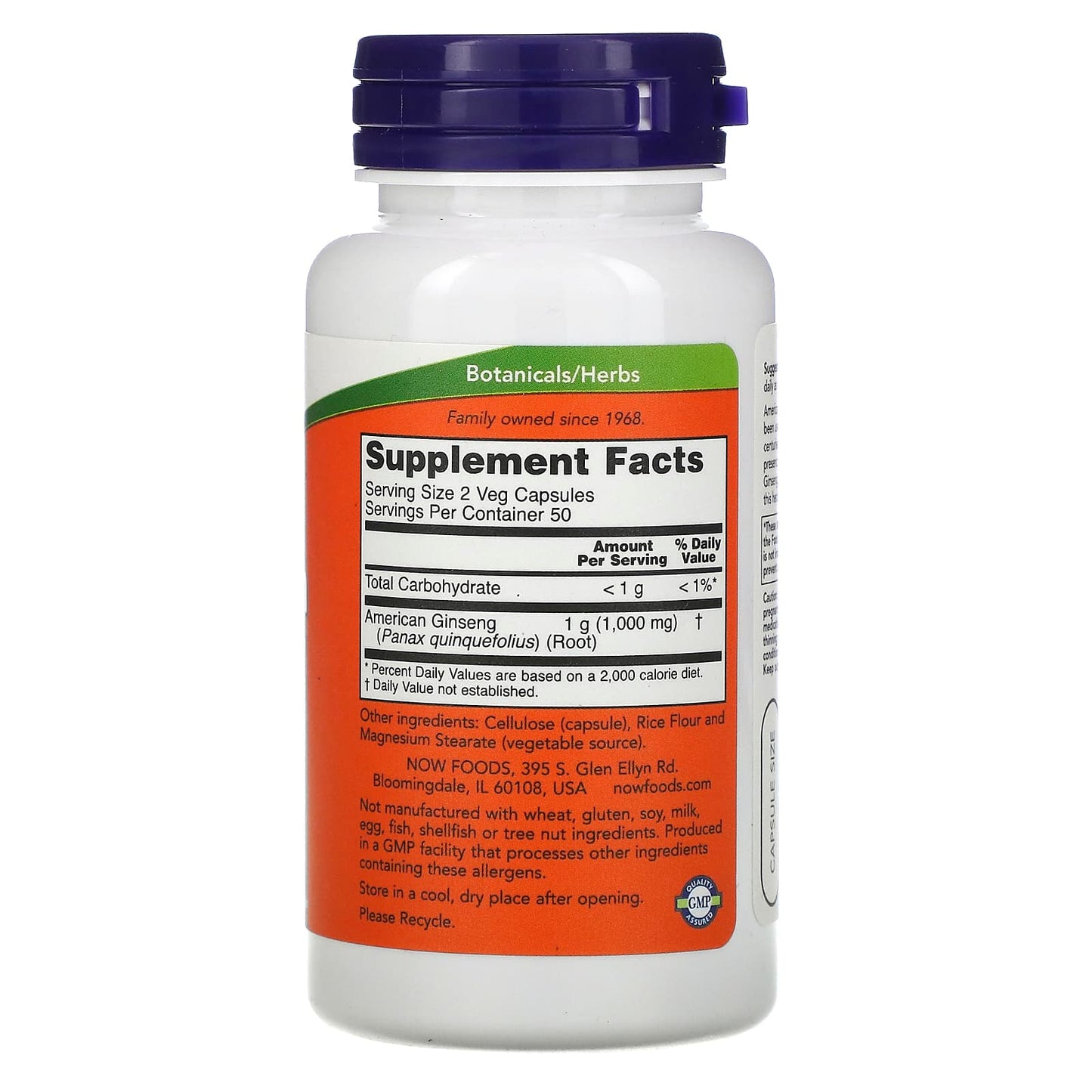 Now Foods, AMERICAN GINS 5% 500mg, 100 Capsules UPC 733739040046 | HiLife Vitamins