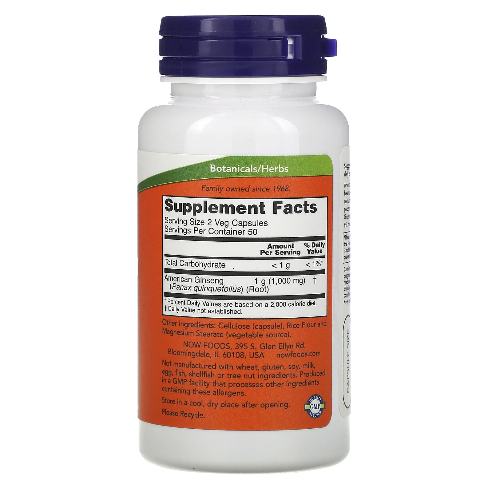 Now Foods, AMERICAN GINS 5% 500mg, 100 Capsules UPC 733739040046 | HiLife Vitamins