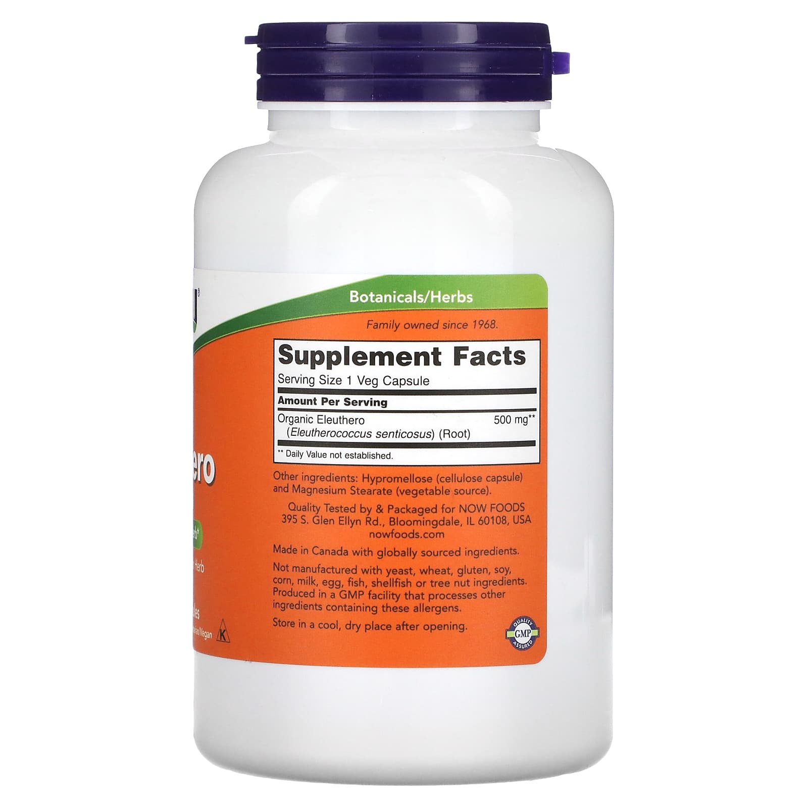 Now Foods, ELEUTHERO 500mg, 250 Capsules UPC 733739040336 | HiLife Vitamins