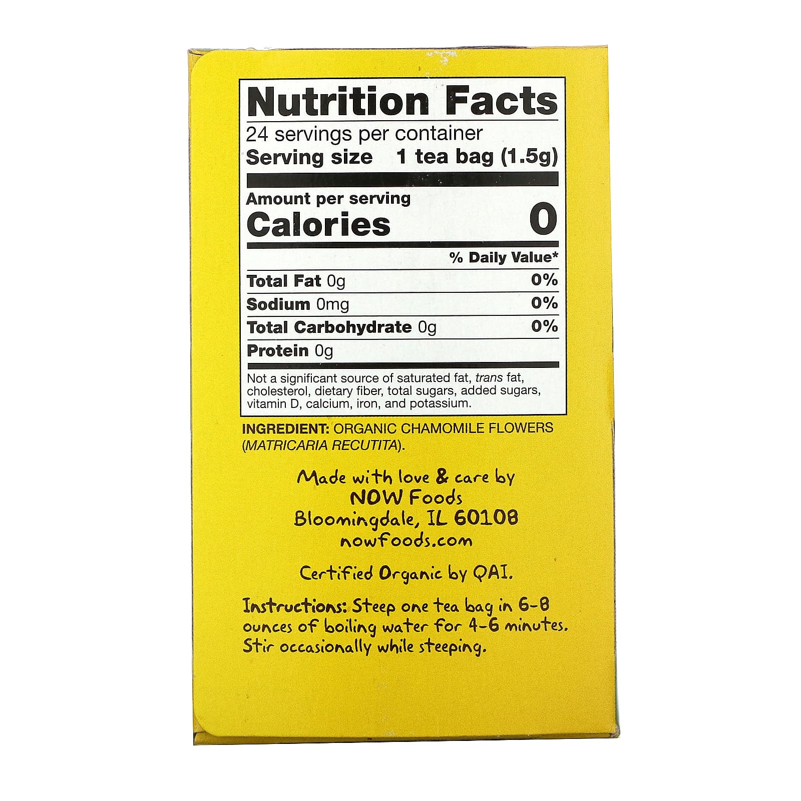 Now Foods, CHAMOMILE TEA BAGS ORGANIC 24 BAGS, 24 PK UPC 733739042446 | HiLife Vitamins