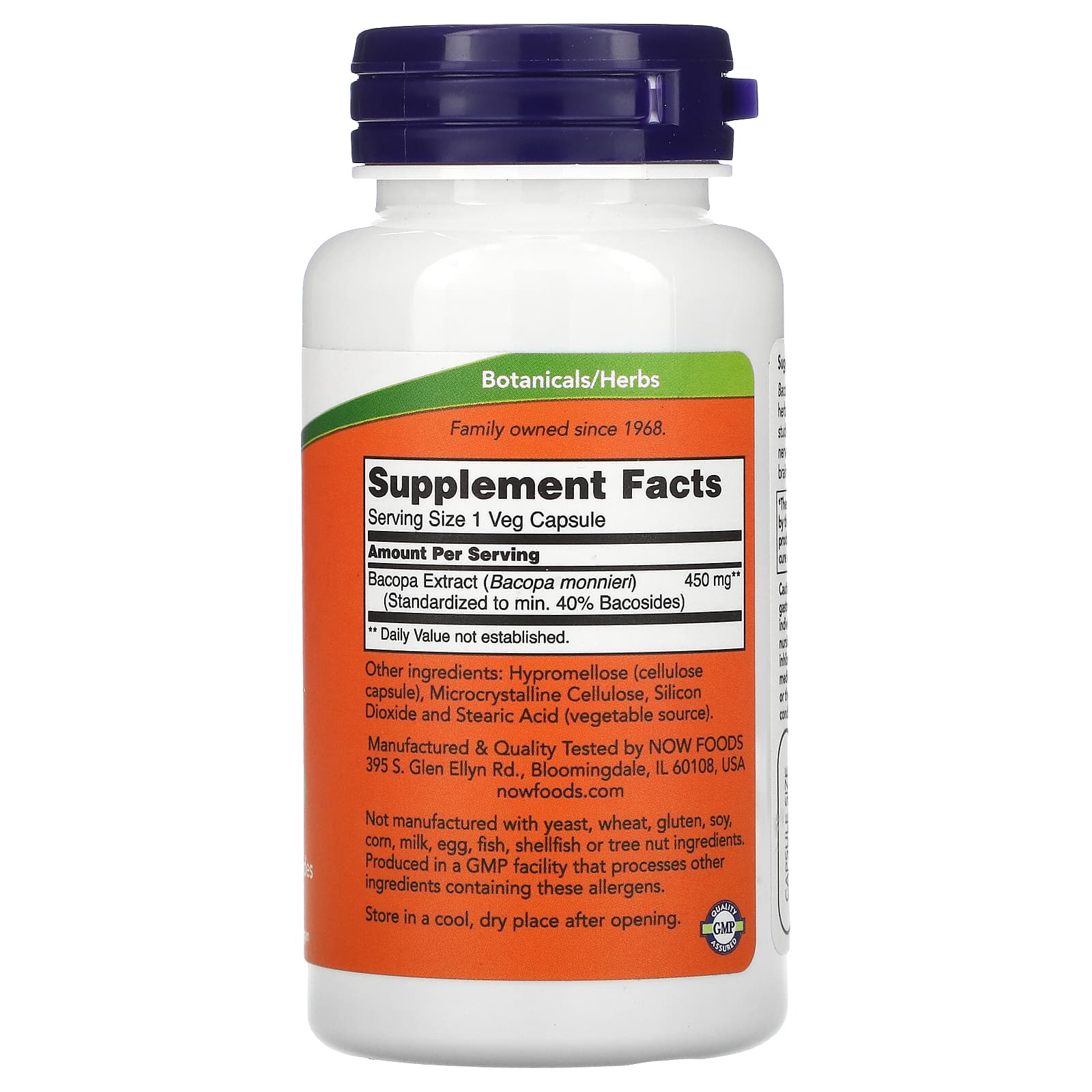 Now Foods, BACOPA EXTRACT 450MG, 90 Veg Caps UPC 733739045881 | HiLife Vitamins