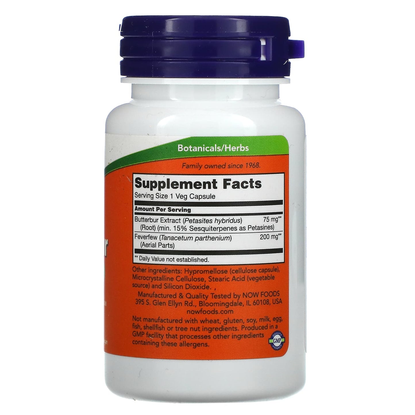 Now Foods, Butterbur With Feverfew 75mg 60 Pa Free, 60 Vegetarian Capsules UPC 733739046024 | HiLife Vitamins