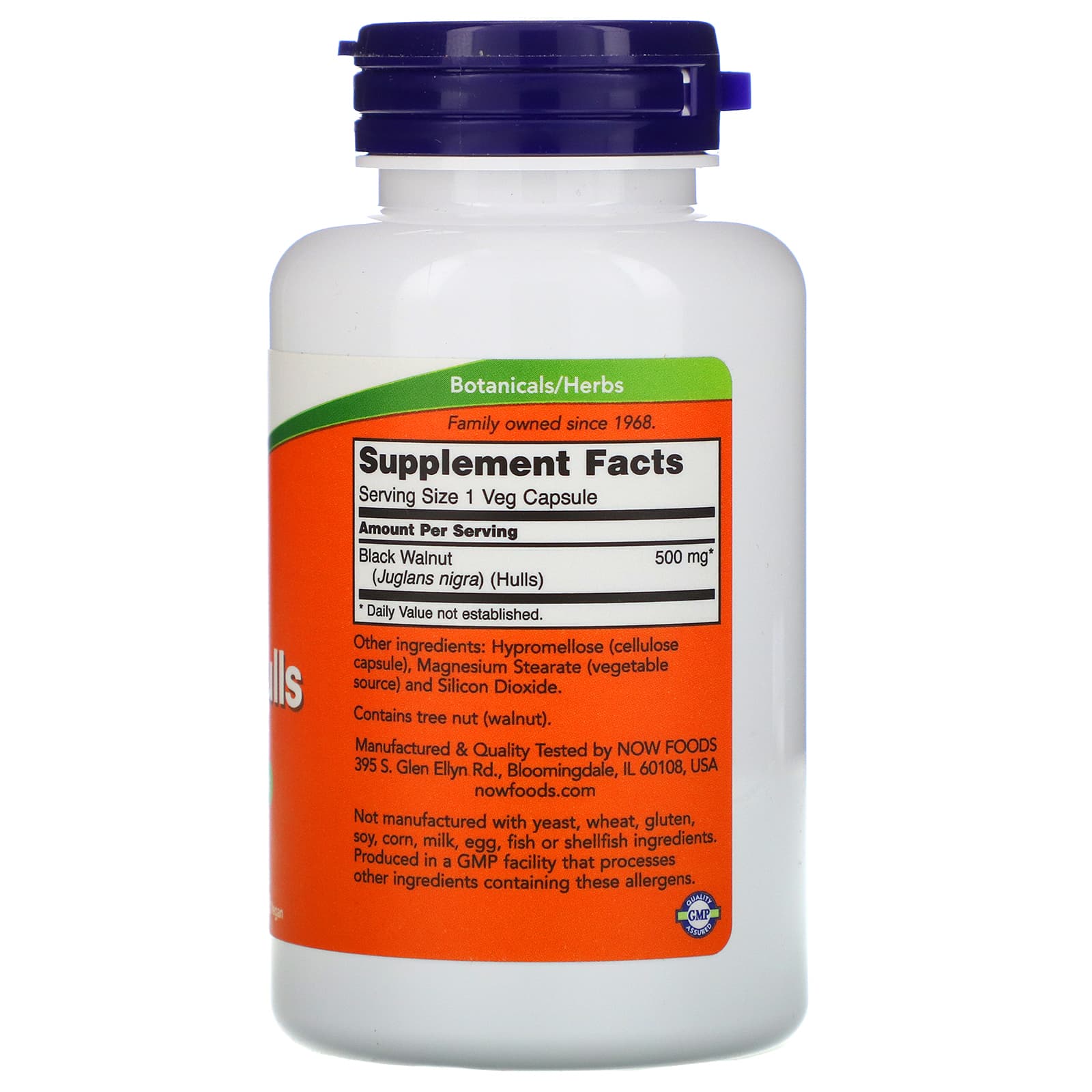 Now Foods, BLACK WALNUT HULLS 500MG 100, 100 Capsules UPC 733739046062 | HiLife Vitamins