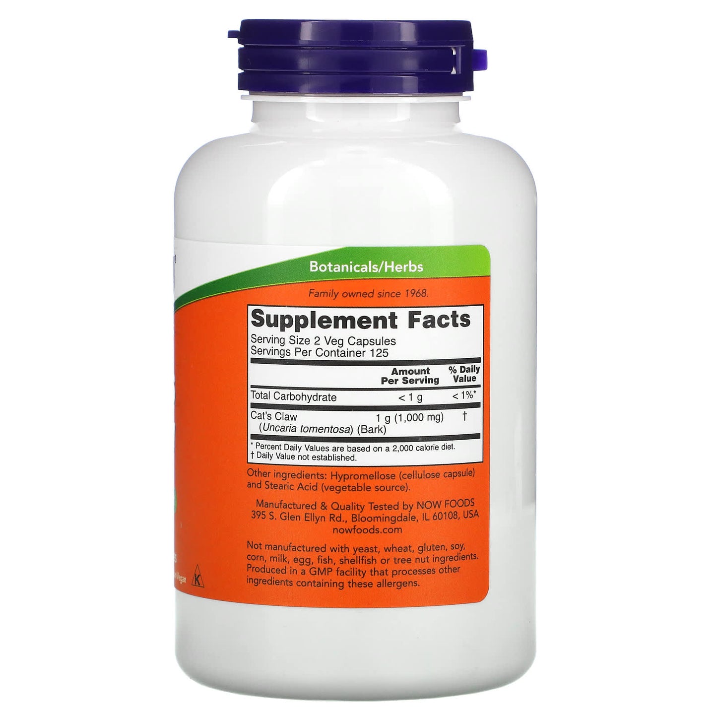 Now Foods, CAT'S CLAW 500mg, 250 Capsules UPC 733739046215 | HiLife Vitamins