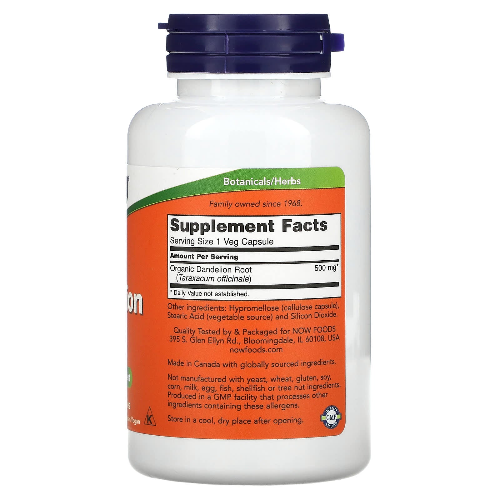Now Foods, DANDELION ROOT 500mg, 100 Capsules UPC 733739046451 | HiLife Vitamins