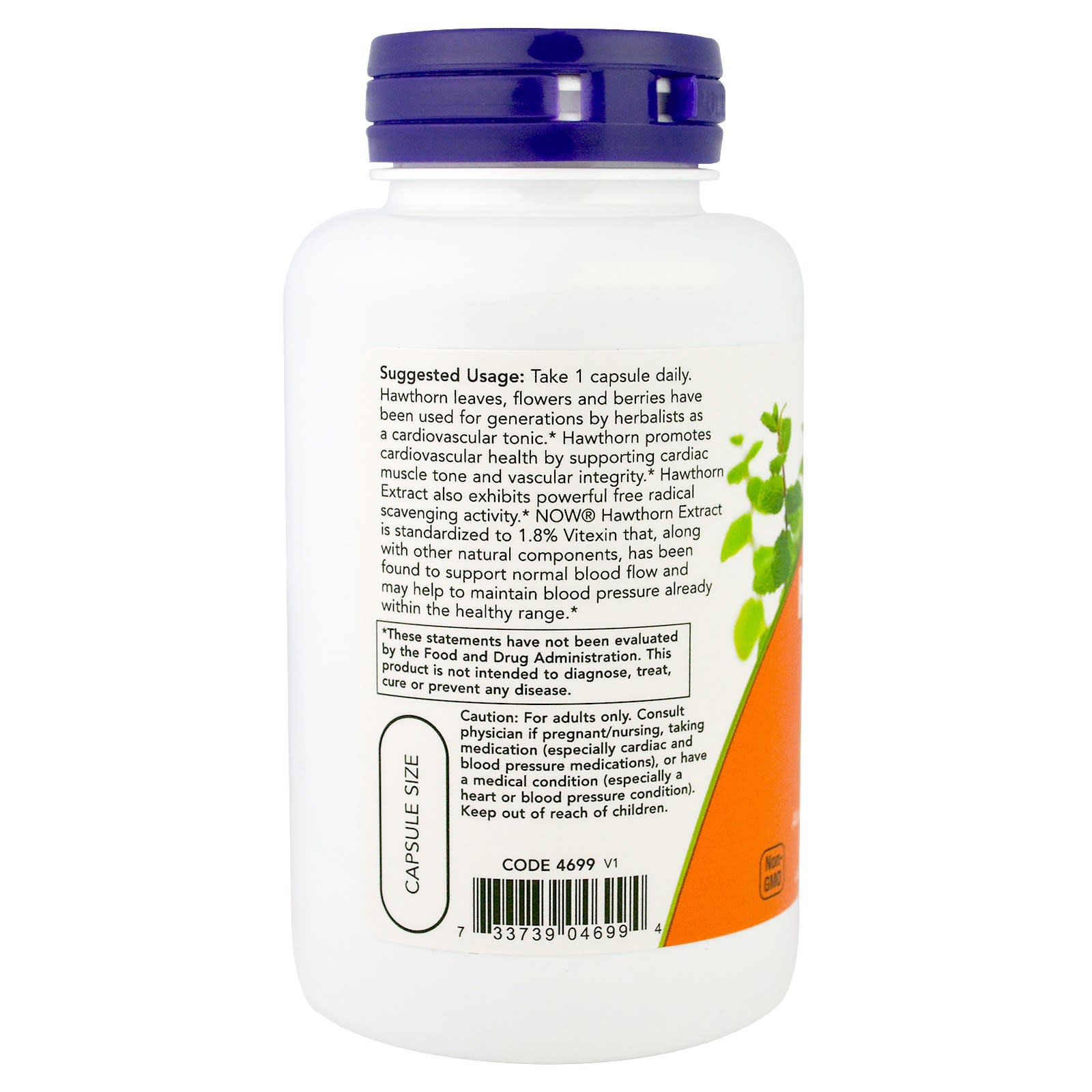 Now Foods, Hawthorn Extract 600mg, 90 Vegetarian Capsules UPC 733739046994 | HiLife Vitamins