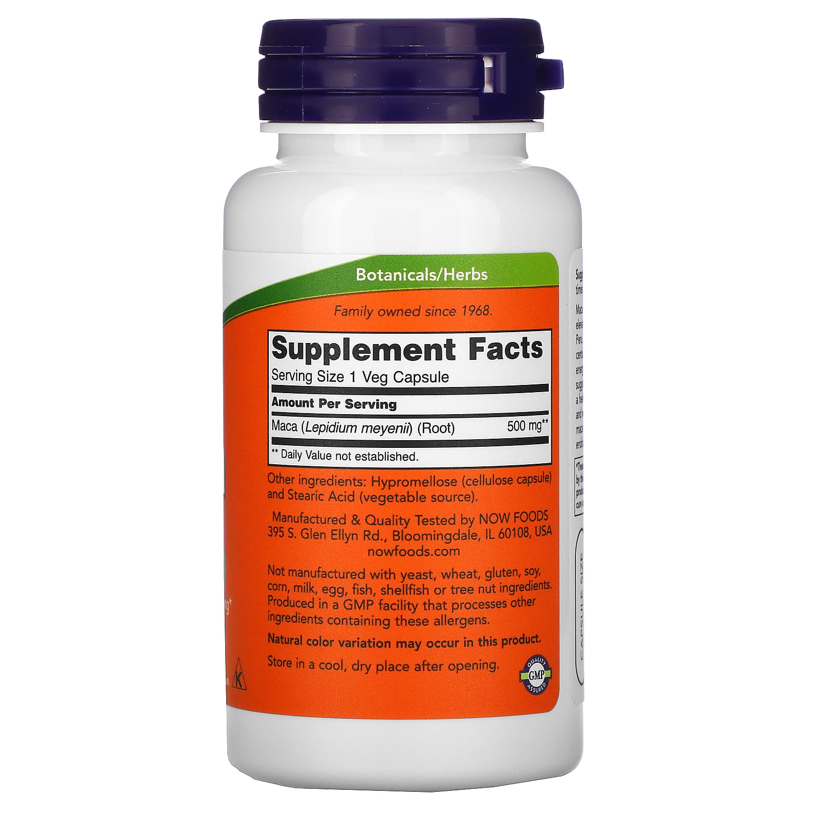 Now Foods, MACA 500mg, 100 Capsules UPC 733739047212 | HiLife Vitamins