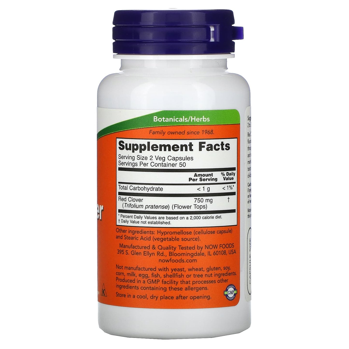 Now Foods, RED CLOVER 375 mg, 100 Capsules UPC 733739047304 | HiLife Vitamins