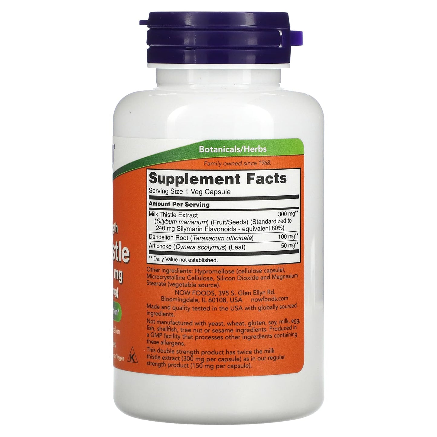Now Foods, Double Strength Silymarin, Milk Thistle Extract, 300 mg, 100 Vegetarian Capsules UPC 733739047397 | HiLife Vitamins