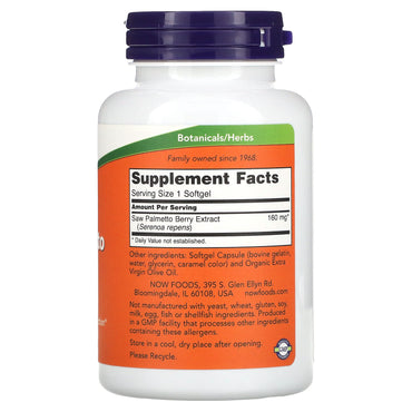Now Foods, Saw Palmetto, 160 mg, Double Strength, 240 Softgels UPC 733739047441 | HiLife Vitamins