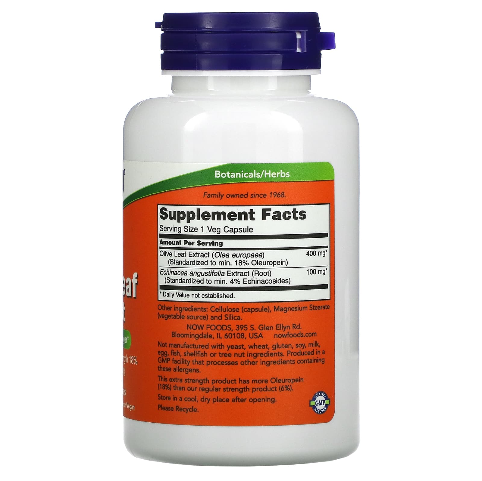 Now Foods, Olive Leaf Ext 18% New, 100 Vegetarian Capsules UPC 733739047465 | HiLife Vitamins