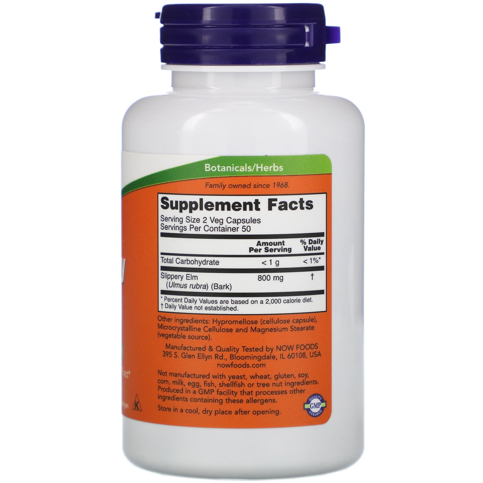 Now Foods, SLIPPERY ELM 400mg, 100 Capsules UPC 733739047502 | HiLife Vitamins