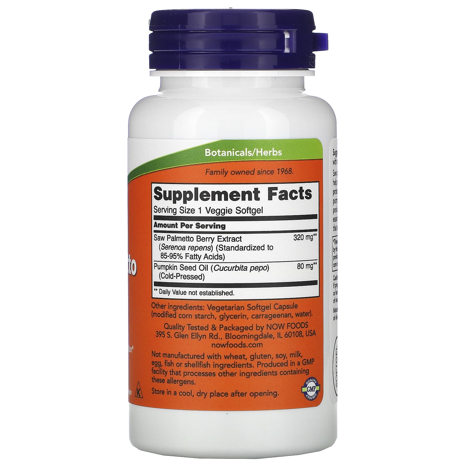 Now Foods, Saw Palmetto 320 mg 90 SGELS, 90 Softgels UPC 733739047564 | HiLife Vitamins