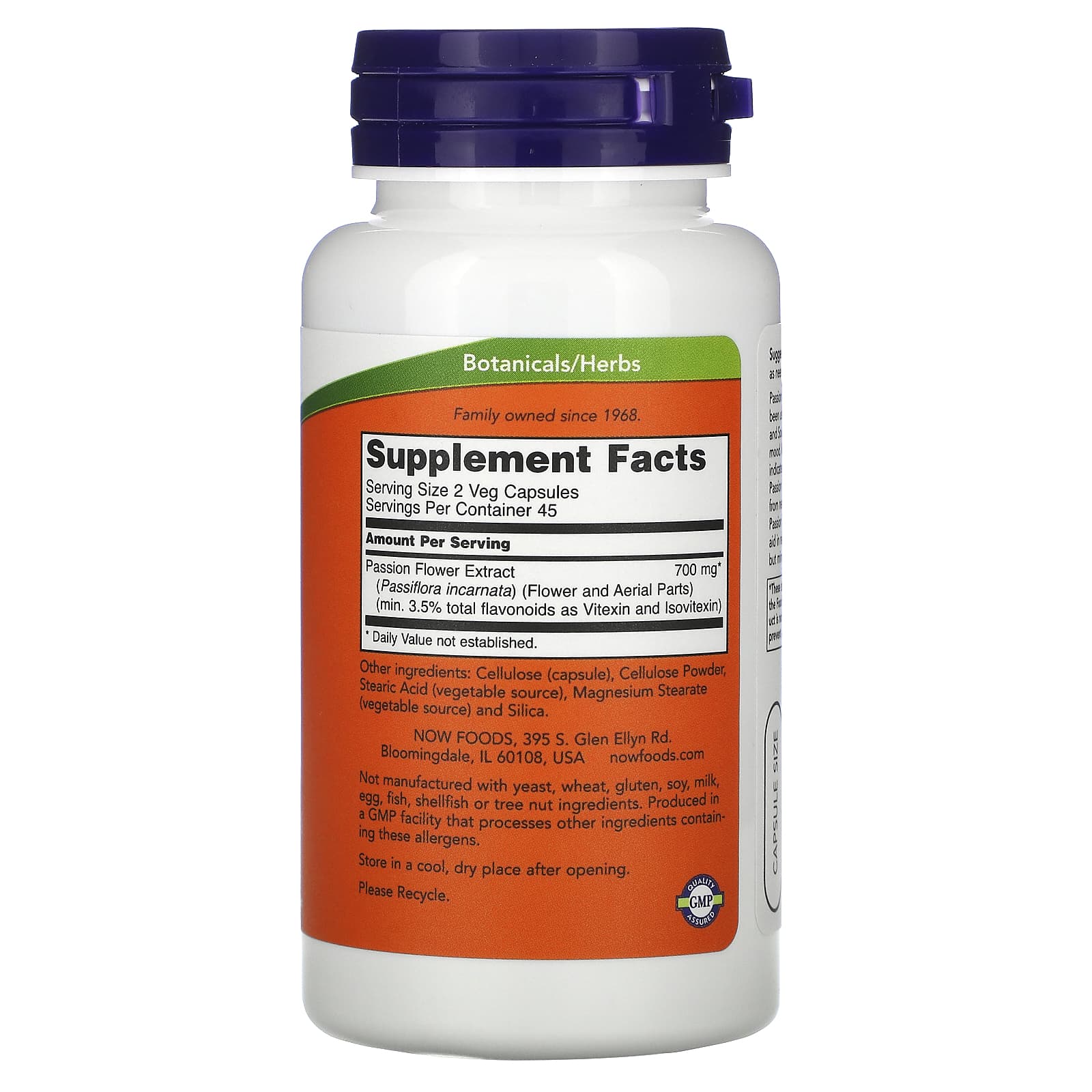 Now Foods, Passionflower 3.5% Extract 350 mg, 90 Vegetarian Capsules UPC 733739047632 | HiLife Vitamins