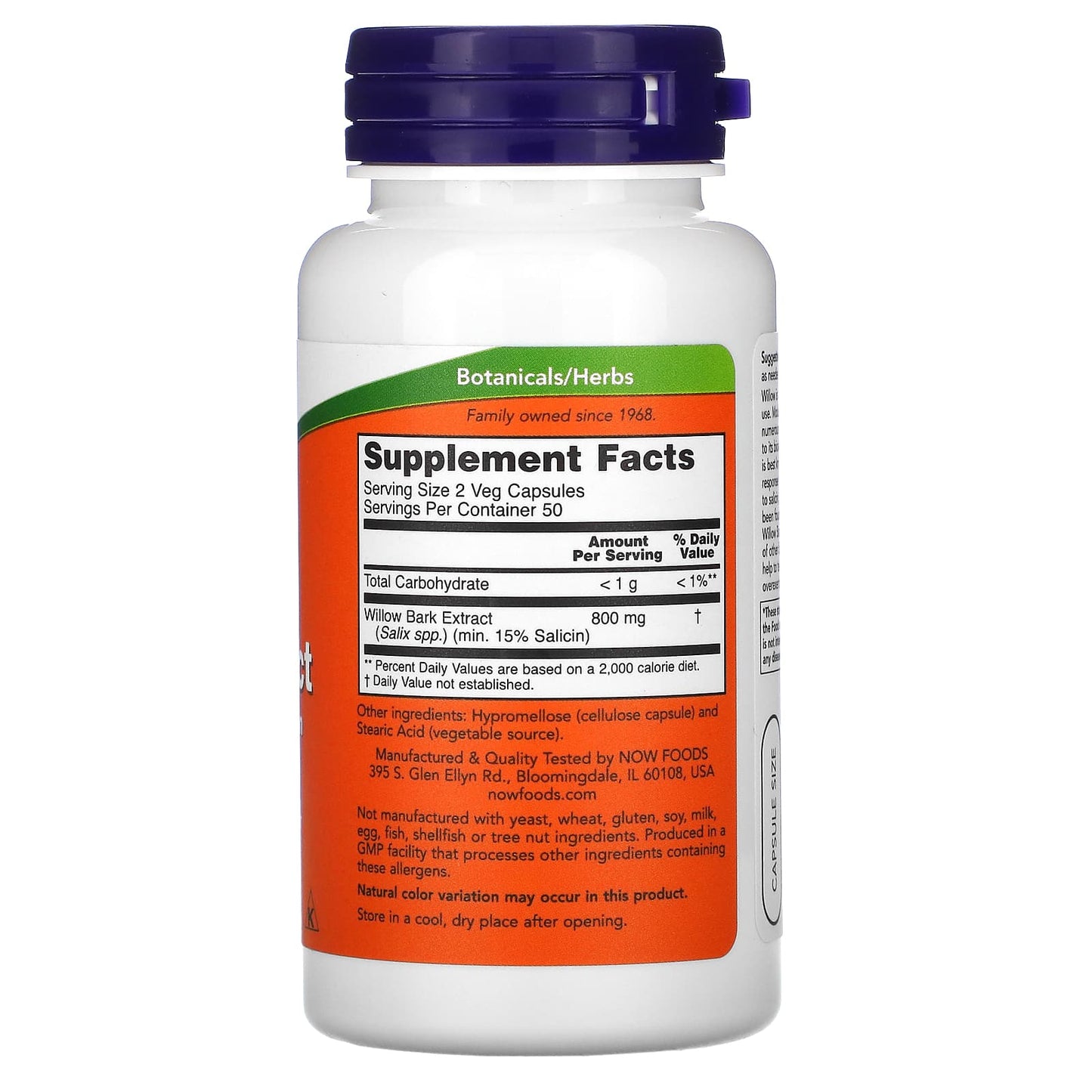 Now Foods, WILLOW BARK EXTRACT 400 mg, 100 Capsules UPC 733739047755 | HiLife Vitamins